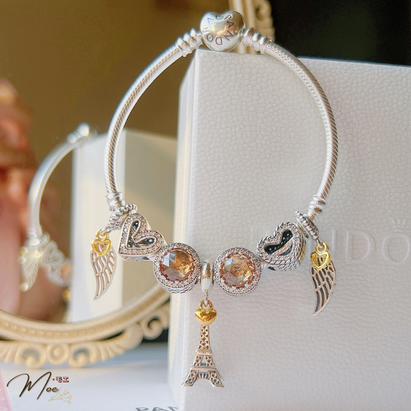 LT198 - Vòng pandora vàng tháp eiffel cánh thiên sứ