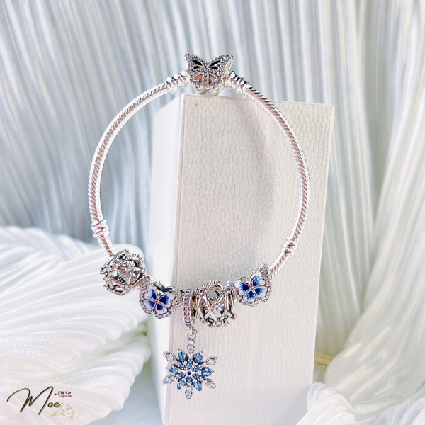 LT195 - Vòng pandora xanh bông tuyết bướm điệu đà