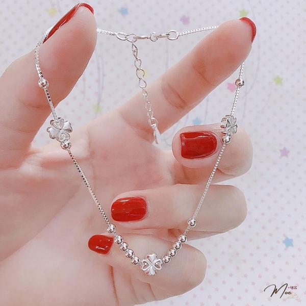 LC6 - Lắc chân cỏ 4 lá bi bạc (3 lá)