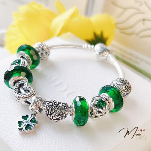 LT205 - Vòng Pandora xanh cỏ 4 lá may mắn