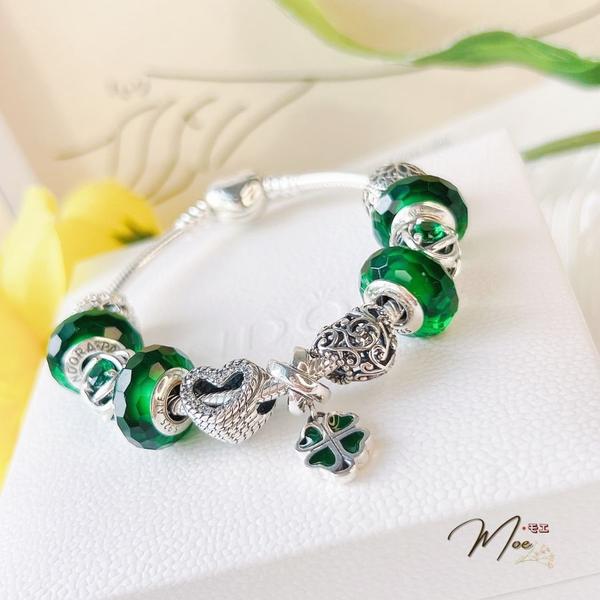 LT205 - Vòng Pandora xanh cỏ 4 lá may mắn