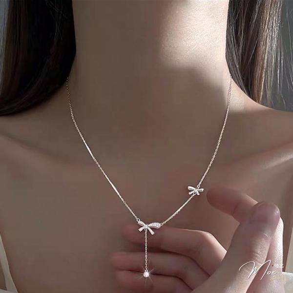 D128- Dây chuyền nơ đôi pha lê rơi