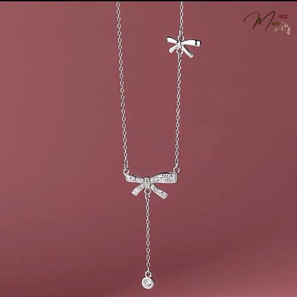 D128- Dây chuyền nơ đôi pha lê rơi