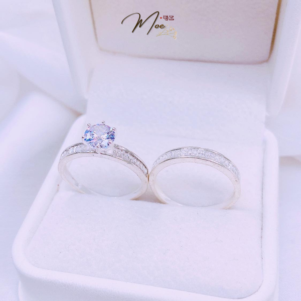 ĐN42 - Nhẫn đôi dải đá mảnh basic