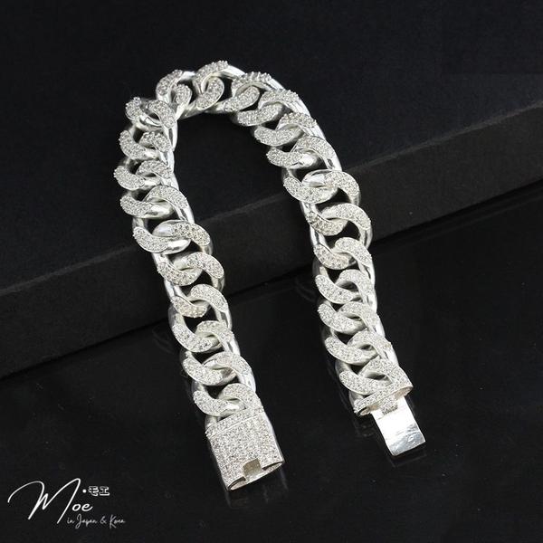 MT10 - Lắc tay nam Cuban dáng tròn kim cương (9c)