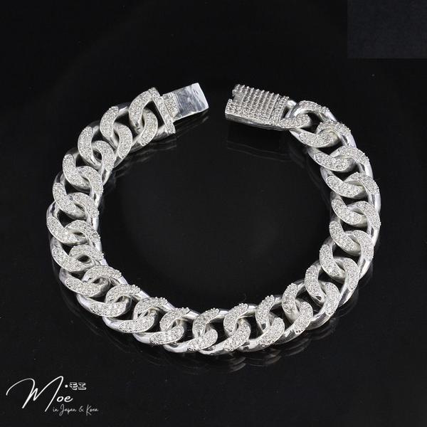 MT10 - Lắc tay nam Cuban dáng tròn kim cương (9c)