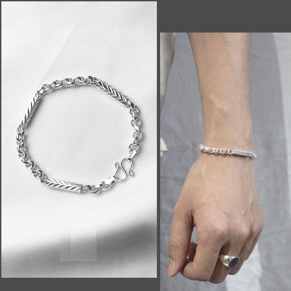 MT11 - Lắc tay nam ống đốt mix xích bạc thanh lịch (3c)