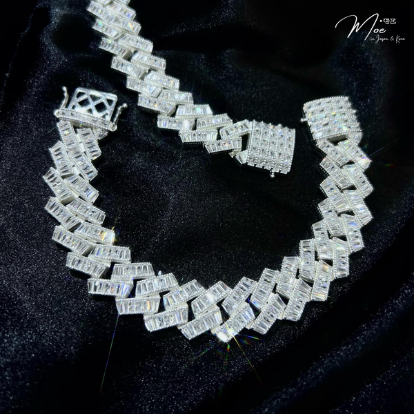 MT12 - Lắc tay nam Cuban kim cương Baguette