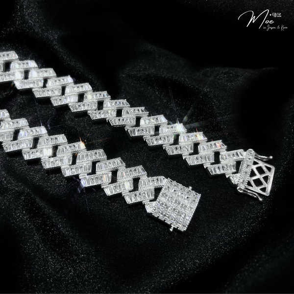 MT12 - Lắc tay nam Cuban kim cương Baguette