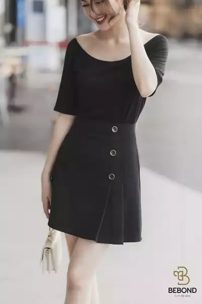 Chân váy thời trang nữ đen 3 cúc - Minji Skirt