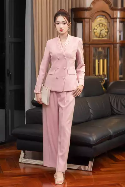 Set Vest Calista màu HỒNG phối ren