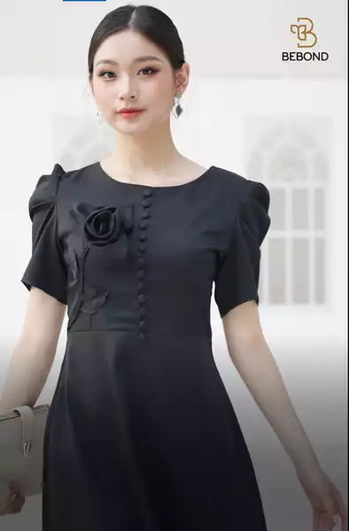Đầm xòe đen đính hoa nhiều cành- CAILA