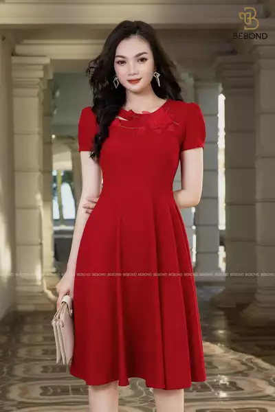 Váy cutout màu đỏ nhung- KELLY