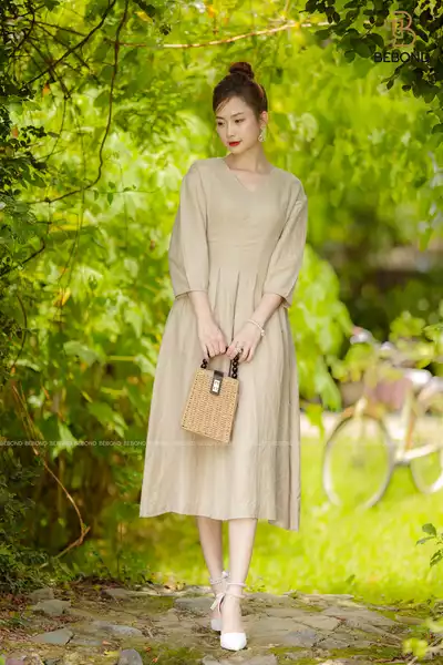 Đầm midi tay lửng màu BE- Sadie Dress