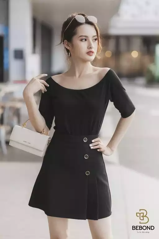 Chân váy thời trang nữ đen 3 cúc - Minji Skirt