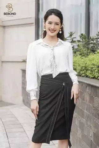 Áo sơ mi trắng thời trang cổ nơ- dài tay- vải lụa Nhật