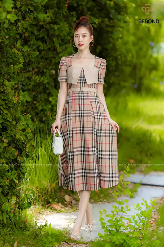 ĐẦM CỔ VUÔNG CÁCH ĐIỆU HỌA TIẾT KẺ SỌC - ELLA DRESS