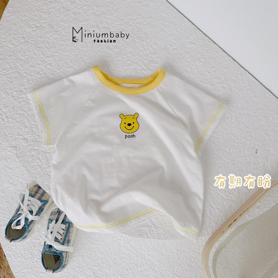 A1428- bộ cộc tay phối viền cổ in thỏ, lơn, cá, gấu trắng