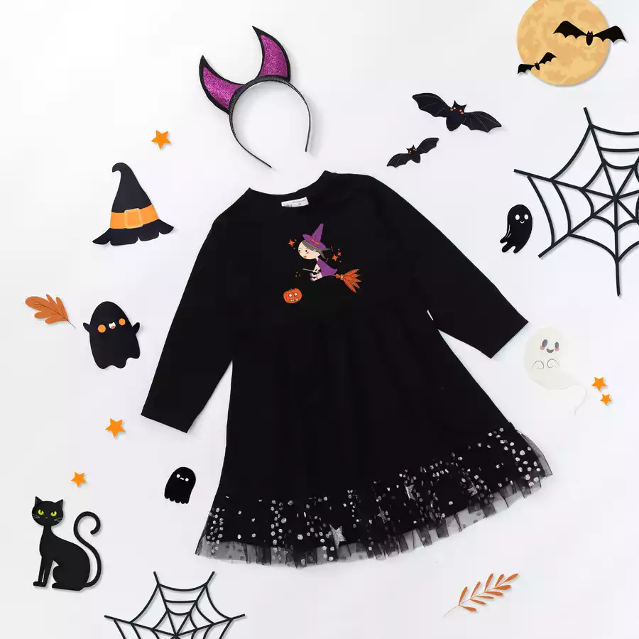 Trẻ em thiết lập phù thủy đóng vai Phù Thủy quét váy xòe Halloween Children  Girls Devil Witch hóa trang trang phục halloween mũ phù thủy Phù Thủy quét  trang phục |