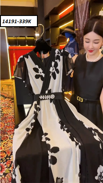 14191-Đầm xòe cổ xếp ly đắp chéo hai màu trắng đen (voan,lót)_thumbnail_2