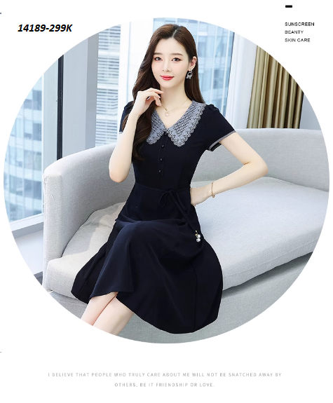 14189-Đầm xòe cổ bẻ cách điệu kết nút kèm dây thắt eo (thun lụa)_thumbnail_3