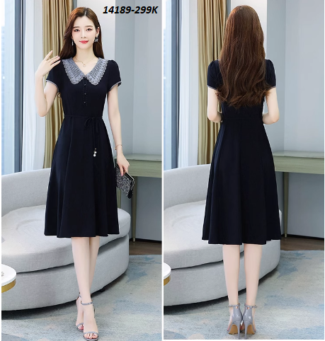 14189-Đầm xòe cổ bẻ cách điệu kết nút kèm dây thắt eo (thun lụa)_thumbnail_2