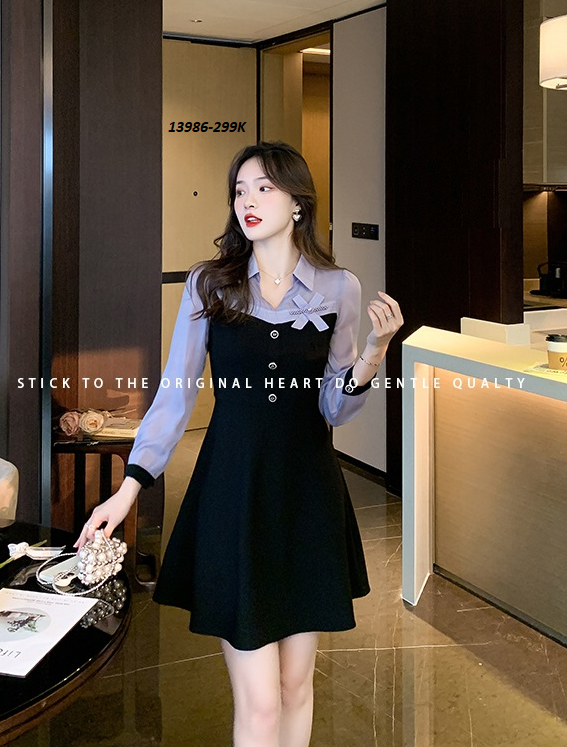 13986-Đầm xòe tay dài kêt nơ  (thun mịn, lụa ánh kim)_thumbnail_3