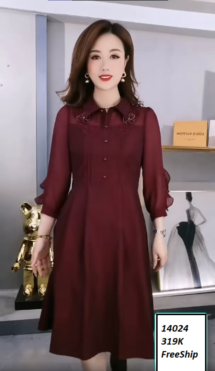 14024-Đầm xòe tay dài cổ sơ mi kết hoa (voan)FREESHIP_thumbnail_0