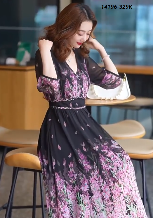 14196-Đầm voan hoa cổ tim tay lửng phồng cách điệu(voan,lót)_thumbnail_3