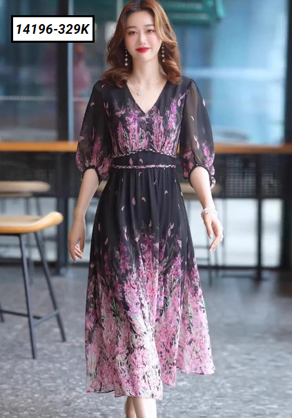 14196-Đầm voan hoa cổ tim tay lửng phồng cách điệu(voan,lót)_thumbnail_1