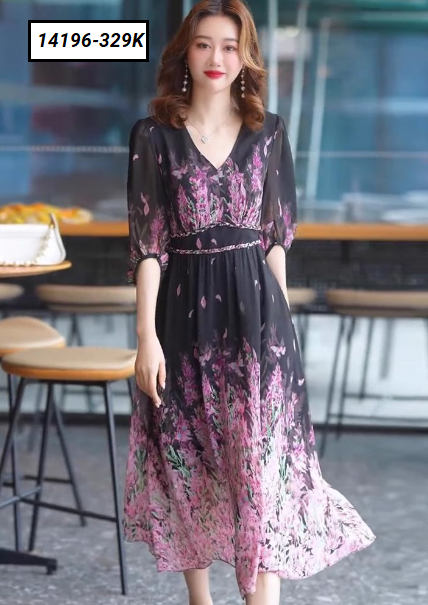 14196-Đầm voan hoa cổ tim tay lửng phồng cách điệu(voan,lót)_thumbnail_0