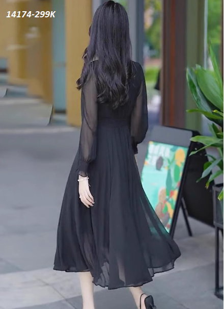 14174-Đầm voan xòe tay tày nhún ngực cách điệu (voan,lót)_thumbnail_2