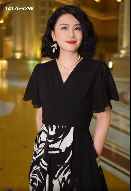 14176-Đầm xòe cổ V tay tiên vạt bèo cách điệu (voan, lót)_thumbnail_3