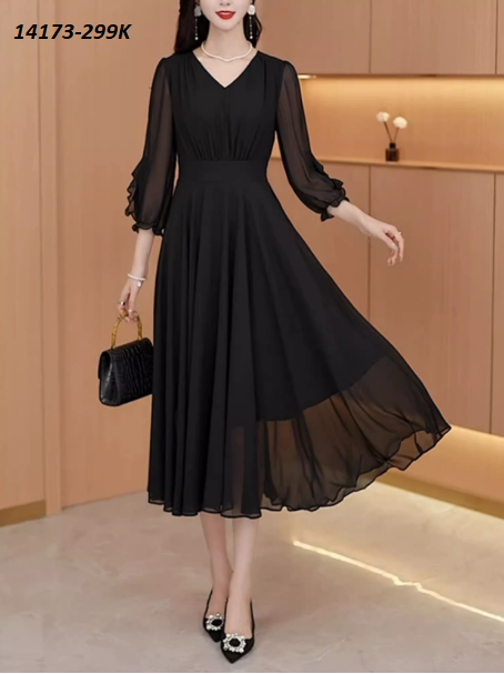 14173-Đầm voan xòe cổ tim tay lở viền bèo (voan, lót)_thumbnail_0