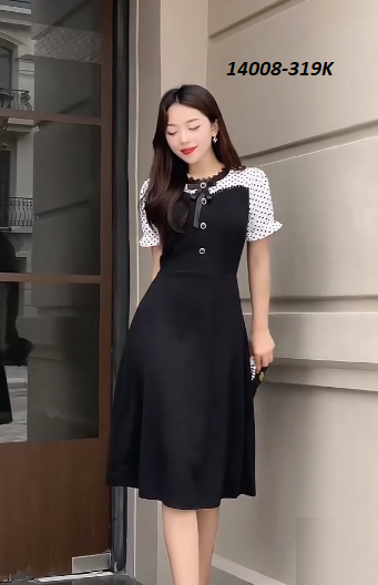 14008-Đầm xòe phối tay phồng ngắn  chấm bi ( thun atiwwai, lụa)FREESHIP_thumbnail_3