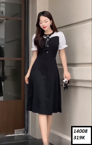 14008-Đầm xòe phối tay phồng ngắn  chấm bi ( thun atiwwai, lụa)FREESHIP_thumbnail_0