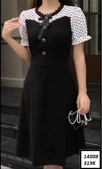 14008-Đầm xòe phối tay phồng ngắn  chấm bi ( thun atiwwai, lụa)FREESHIP_thumbnail_1