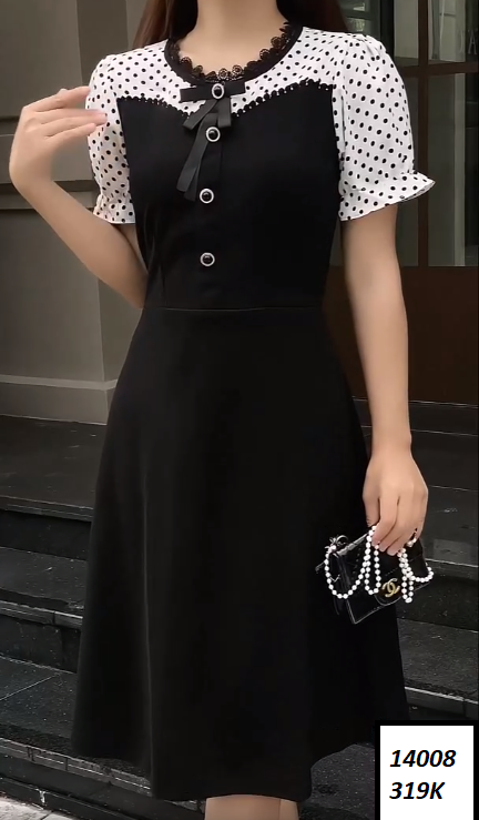 14008-Đầm xòe phối tay phồng ngắn  chấm bi ( thun atiwwai, lụa)FREESHIP_thumbnail_2