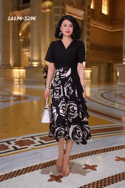 14176-Đầm xòe cổ V tay tiên vạt bèo cách điệu (voan, lót)_thumbnail_1