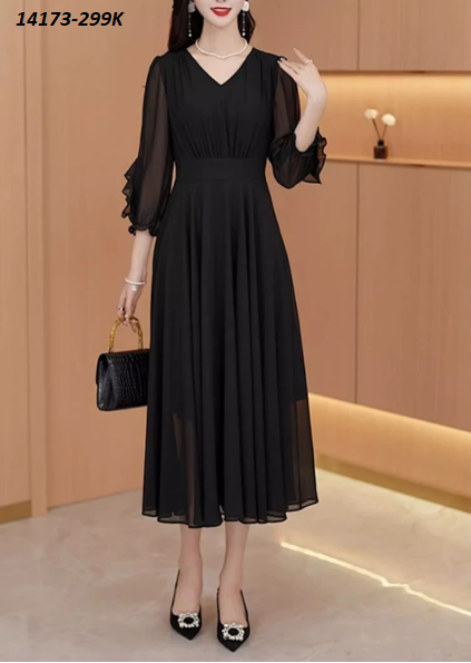 14173-Đầm voan xòe cổ tim tay lở viền bèo (voan, lót)_thumbnail_3