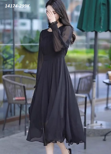 14174-Đầm voan xòe tay tày nhún ngực cách điệu (voan,lót)_thumbnail_3