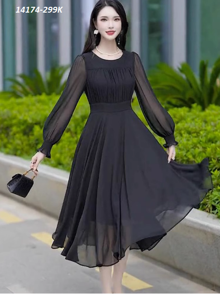 14174-Đầm voan xòe tay tày nhún ngực cách điệu (voan,lót)_thumbnail_0