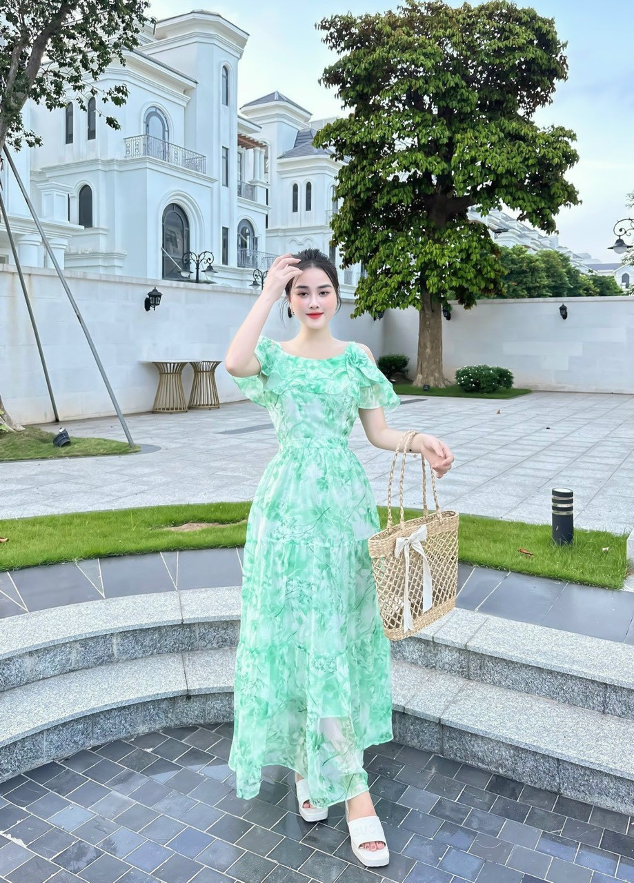 Đầm maxi nữ VILYA dáng xoè chất tơ hoa cao cấp trễ vai VD23-131_thumbnail_1