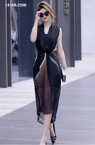 14198-Đầm voan dài sát nách cổ đắp chéo cách điệu (voan,lót)_thumbnail_3