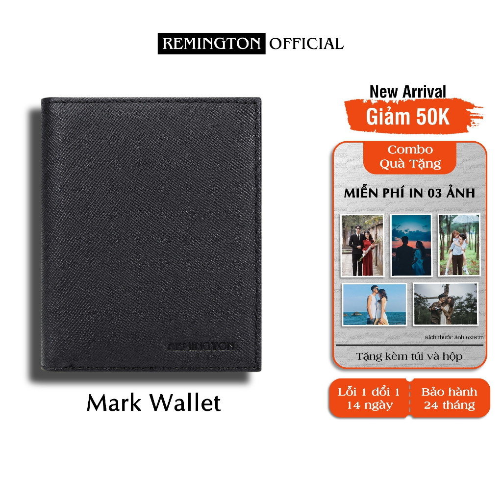 Ví nam Cao cấp Remington - Mark Wallet miễn phí in 3 ảnh và tặng kèm hộp, túi giấy làm quà tặng cho người yêu hoặc bố
