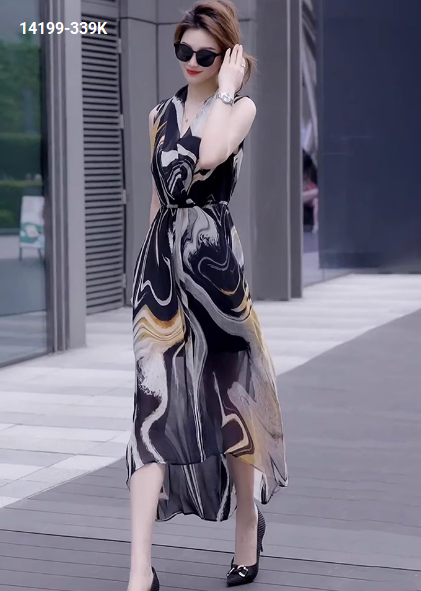 14199-Đầm voan dài sát nách cổ đắp chéo in màu loang (voan, lót)_thumbnail_3
