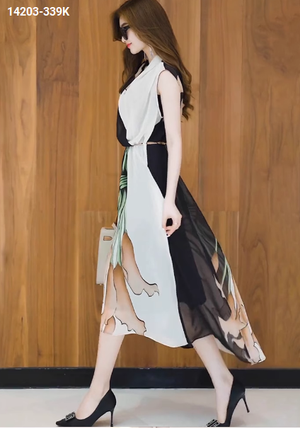 14203-Đầm voan sát nách cổ đắp chéo in màu đối lập (voan,lót)_thumbnail_2