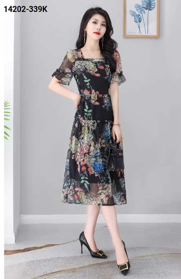 14202-Đầm voan hoa cổ vuông nhấn viền tầng (voan, lót)_thumbnail_0