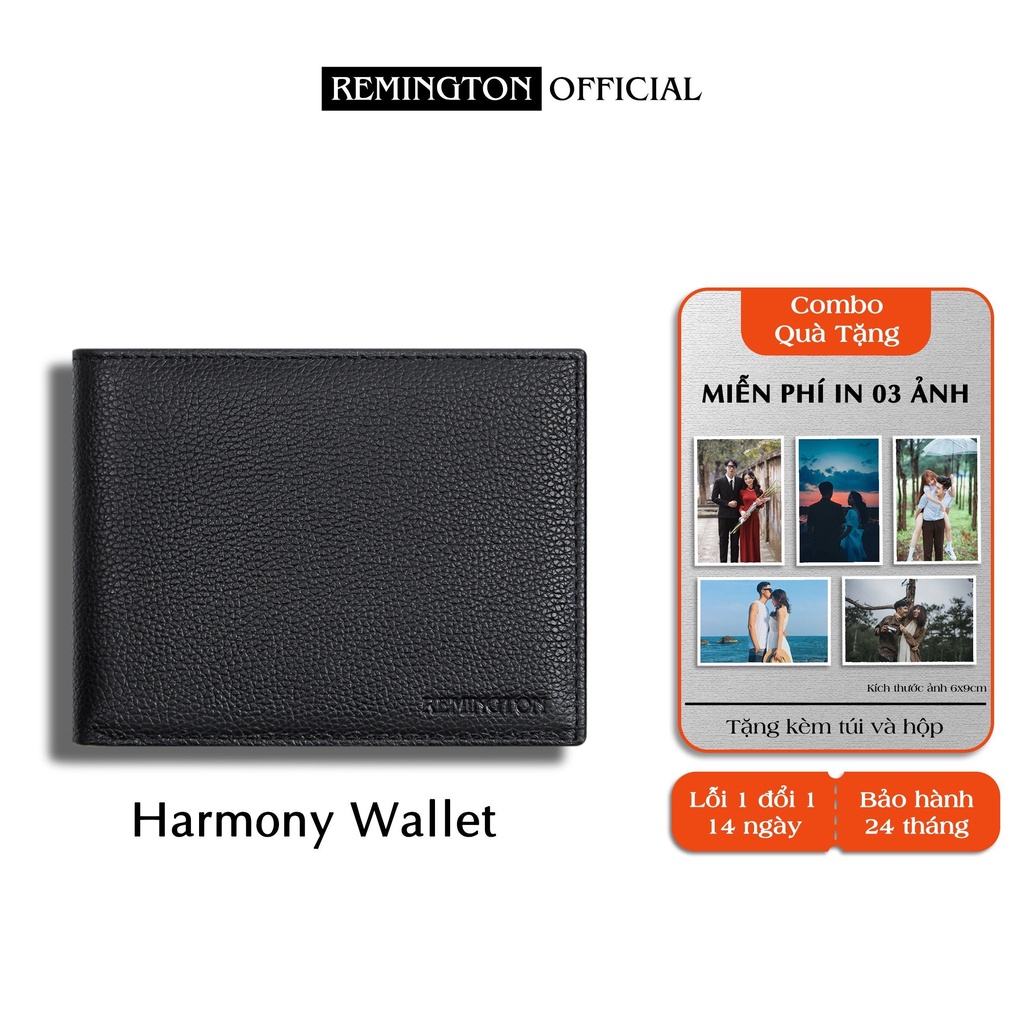 Ví nam mini Remington - Harmony Wallet miễn phí in 3 ảnh và tặng kèm hộp, túi giấy làm quà tặng cho người yêu hoặc bố