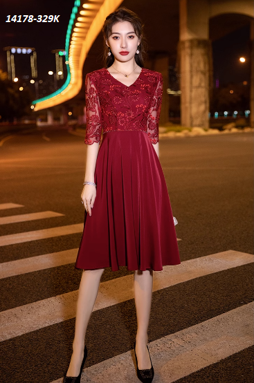 14178-Đầm xòe tay lở phối ren cổ tim cách điệu( ren, thun)_thumbnail_3